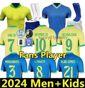 Fotbollströjor 2024 Brasilsfotbollströja Neymar Jr Brasil Casemiro National Team GJesus Pcoutinho Home Away Men Kids Lpaqueta Tsilva Pele Marcelo Vini Jr Football