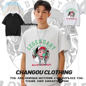 メンズデザイナーTシャツ夏220GピュアコットンTシャツとメンズプリントインスタグラムのトレンディブランドオフショルダーラウンド首短袖ルーズフィッティングTシャツ