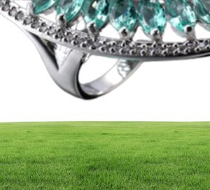 1st TuckyShine överdriven högkvalitativ grön kvarts Gemstone Crystal Cubic Zirconia 925 Sterling Silver Rings for Women9107825