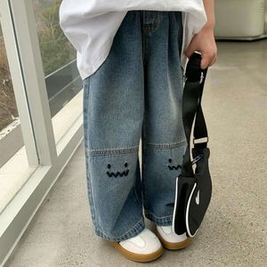 Fashionable Denim Wide Spring and Autumn 2023 New Korean Loose Casual Straight Leg Pants for Girls F4531