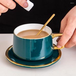 Tassen 300ml Makkaron Farbe Kaffee Milch Tasse mit Untertassen Löffel Geschenkbox Kit Keramik Tassen Blumen Tee Tasse Griff Getränke Tee Kunstkunst