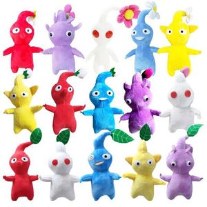 Bebek seti 5pcs pikmin peluş oyuncak doldurulmuş hayvan bitkisi sarı çiçek tomurcuk yaprakları karikatür buz olimar yumuşak figür hediyesi çocuklar için doğum günü G240529