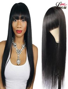 Straight Human Hair Wigs With Bangs Pre Plucked Full Machine Made Wigs Peruvian Human Hair Wig Natural 150 Denisty Straight Wigs8669920