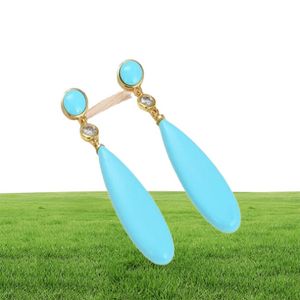 Guaiguai Jewelry Teardrop Blue Turquoises Gold Color Plated Stud Strings Style Thrib Style Handmade للنساء الأحجار الكريمة الحقيقية Stone Lady FAS7385269