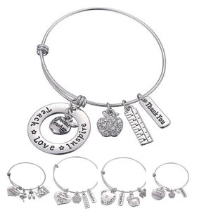 Love Inspire Teach White Crystal Apple Bracelet Bracelet из нержавеющей стали подвеска для брака учитель подарков подарка DLH2046459549