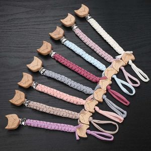 5PCS Pacify Toys Handmade Woven Baby Pacifier Chain Beech Wood Animal Pacifier Clips For Boy Girl Shower Gift Baby Nursing Teething Chewing Toys