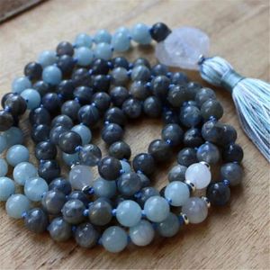 Chains 8mm Labradorite 108 Beads Handmade Tassel Necklace Statement Men Minimalist Women Healing Peace Prayer Hipster Yoga Pendant