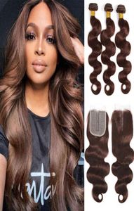 Ombre Body Wave wiązki z zamknięciem Brazylijskie ludzkie włosy Weave Blond Remy Brown 3 4 T Lace 2206084507507