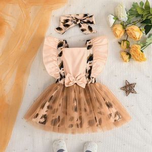 Set Dress Kids Newborn 6 - 36 Months Style Butterfly Sleeve Tulle Leopard print Princess Formal Dresses Ootd For Baby Girl L2405