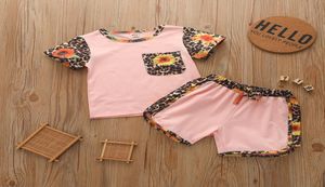 Vieeoease Girls Sets Kinderkleidung 2021 Sommer Kurzarm Leopardenblume T -Shirt Bow Shorts 2 Pieces CC8829130231
