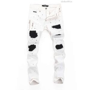 PP Pleinxplein Men's JeansオリジナルデザインホワイトカラーストレートストレッチスリムPlein Denim Pantカジュアル360 774E