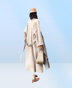 Womens Wool Blends Coat med bältet extra lång varm vinterhipsterjacka Kvinnor Ytterkläder Överrock överdimensionerade rockar9930023