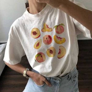 Women's T-Shirt Vintage Peaches Printed Graphic Tees Women Cute Cottagecore Aesthetic T-Shirts Short Sleeve Female Retro Grunge Tops Clothes S245316