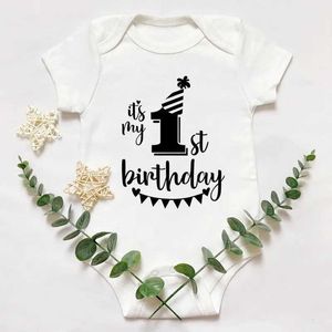 Rompers Its My 1st Birthday Baby Short-sleeved First Birthday Party Clothes 100% Cotton Baby Boys Girls Outfits Shower Gift Y240530OTVA
