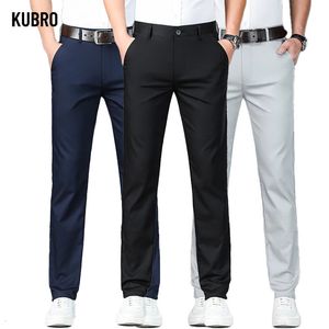 Кутро бамбуковолобные ткани мужские брюки летние ультратонкие эластичные мягкие прямые деловые брюки Классические черные серые 240531