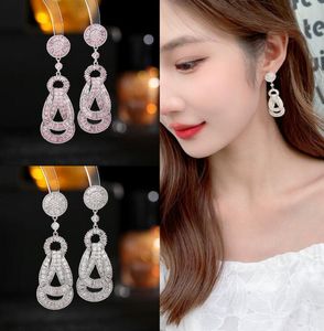 S925 Silver Needle Zircon Inlaid Design Earrings Feeling Rope Knot Light Luxury Long Wedding Banquet High end Earring Jewelry Wedding Festival Gift Designer