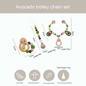 5PCS Pacify Toys 1set Baby Teether Wooden Pram Clip Baby Mobile Pram Silicone Avocado Teeth Pendant Pacifier Chain Mobile Bed Holder Stroller Toy