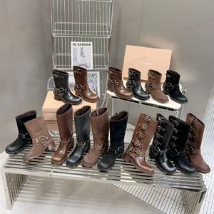 أعلى مصمم Miumiiu Boots Shoe Knight Boots Low Heel Mm Fashion الأنيقة السير للسيد Party 35-40