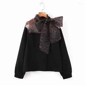 Women's Polos Women Autumn Animal Printing Tops Long Sleeve Spliced Shirts Leopard Ladies Casual Bow Knitted