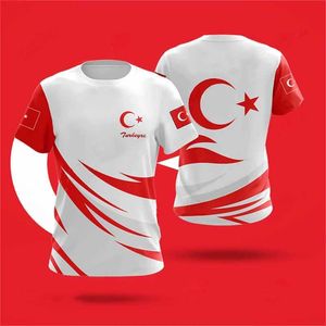 Camisetas masculinas bandeira turca camuflagem 3d impressão de verão masculino/mulher redonda rount round pishirt casual manga curta de tamanho grande moda moda masculina roupas z240531
