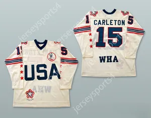 Custom WHA 1975-76 Wayne Carleton 15 All Star White Hockey Jersey Top Sched S-M-L-XL-XXL-3XL-4XL-5XL-6XL