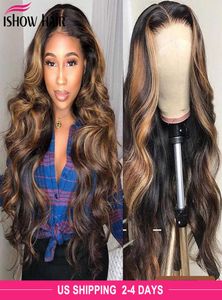 Ishow تسليط الضوء على 427 Body Wave Human Hair Color Color T1B27 131 Lace Front Brable Breacluced 360 Wigs للنساء جميع الأعمار Brow3088260