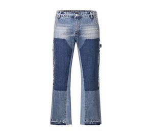 High Street Patchwork Black Jeans Pants for Men Straight Casual Sashes Pockets Denim Trousers9968060