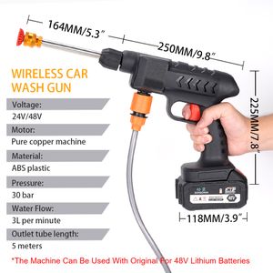 30bar biltvättpistol tvättmaskin spray munstycke bärbar högtryck renare för auto hemträdgård rengöring vattenpistol med batteri