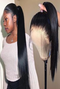 360 الباروكات شعر الإنسان الجبهي الدانتيل مسبقًا للنساء السوداء المستقيمة على التوالي برازيلي قصير HD Long remy wig full lace lace3655127