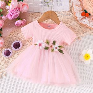 Dress Kids 3-24 Months Fashion Summer Short Sleeve Cute Cotton Floral Tulle Princess Formal Dresses Ootd For Baby Girl L2405