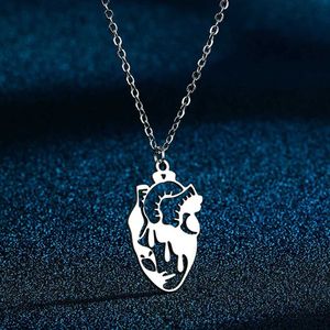 Pendant Necklaces Hollow Heart Necklace for Women Girls Human Organs Shaped Pendant Stainless Steel Heart Charm Chain Collar Gift for Doctor Nurse S2453102
