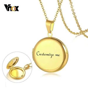 Pendant Necklaces Vnox Personalize Round Locket Necklace for Women Stainless Steel Photo Frame Pendants Engraving Name Unique Valentines Day Gift Y240530PIOD