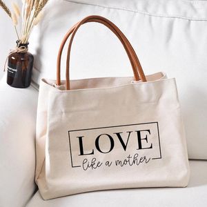 ショッピングバッグは母親の印刷されたサッチェルトートワークバッグのように愛が家族の本女性ファッションキャンバスビーチハンドバッグのためのギフトギフト