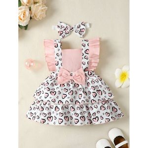 0-2 Year Old Newborn Baby Girl With Flying Sleeves Love Printed Shoulder Straps Fashionable Dress L2405
