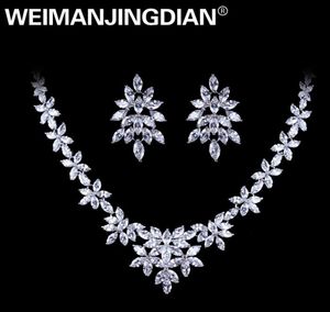 Weimanjingdian White Color Gold Bated Cubic Zirconia Floral Design Floral Zircon Collo CARRO BRIAÇÃO DE CASAMENTO Conjuntos de jóias D18101002173577089326