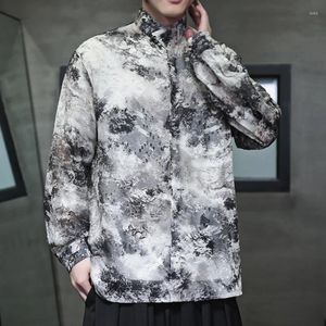 Men's Casual Shirts Chinese Style Ethnic Organza Embroidered Fringe Paisley Pattern Lightweight Shirt Breathable Frog Button Long Sleeve