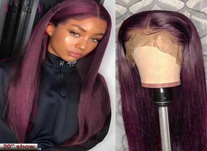 Straight Burgundy Lace Front Wig 99J Colored 131 Lace Front Human Hair Wig Peruvian Remy Lace Part 150 Pre Plucked4036285