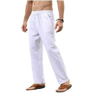Męskie spodnie męskie bawełniane spodnie lniane swobodne luźne spodnie męskie oddychanie solidny kolor sznurka joggier workowate spodnie S2452411