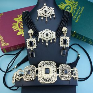 Neovisson Morocco Fashion Style Jewelry Sets Elegent Handmade Kaftan Belt Rope Tassels Beads Necklace Crystal Earring Brooch 240521