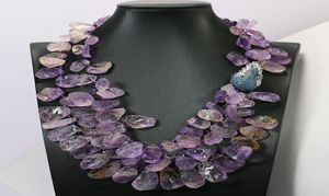 Guaiguai smycken naturliga ametrin grov rund fasetterad lila ametist halsband kristall cz pave -kontakt hänge handgjorda för wome2204826