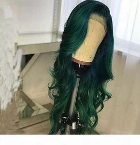 Brasiliansk remy peruk med babyhår 13x6 våg grön färg spets främre mänskliga hår peruker före plockad hårlinje8991609