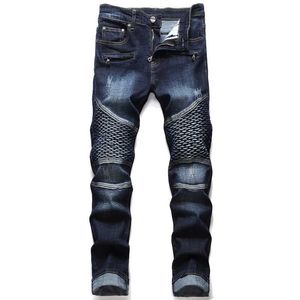 Erkekler Kot yeni erkek kot pantolon patchwork denim pantolonlar bisiklet yüksek kaliteli erkek düz gündelik tasarımcı, konfor için birden fazla cepli j240531