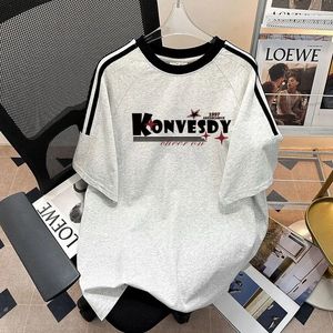 Summer Trendy Couple High Street Personalized Letter Print Short sleeved Men and Women Striped Hip Hop Loose Casual Tshirt y2k 240531