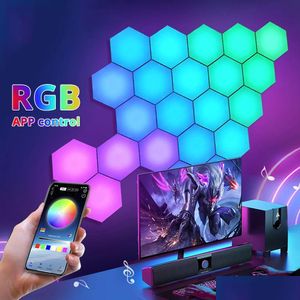 Wall Lamps Rgb Lamp Bluetooth Led Hexagon Light Indoor App Remote Control Night Computer Game Room Bedroom Bedside Decoration Drop D Dhkut