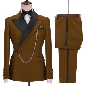 Blazers Brown Slim Fit Double Breasted Men's Suit Set for Wedding Party Prom