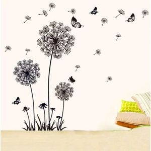 Black Dandelion Wall Stickers Butterflies On The Wall Living Room Bedroom Glass Window Decoration Mural Art Home Decor Decals