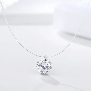 Catene Collana trasparente della linea di pesce femmina S925 Sterling Silver Clavicle Chain Crystal Zircon Glass Perle lacrime lacrime gioielli