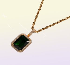 Iced Cubic Zirconia Pink Blue Green Red Square Stone Ruby Pendant Necklace For Men Women Hip hop Jewelry5390244