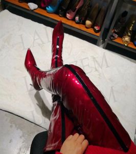 Laigzem Fashion Women Overtheknee Boots Waterpoof Party Club High Burgundy High Boots Botines Mujer Big 34479818324