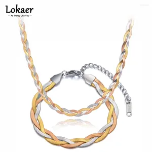 Серьги для ожерелья установите из нержавеющей стали Три золотых ожерелья моды Bohemia Weave Snake Chain Браслет для женщин Girls SE101